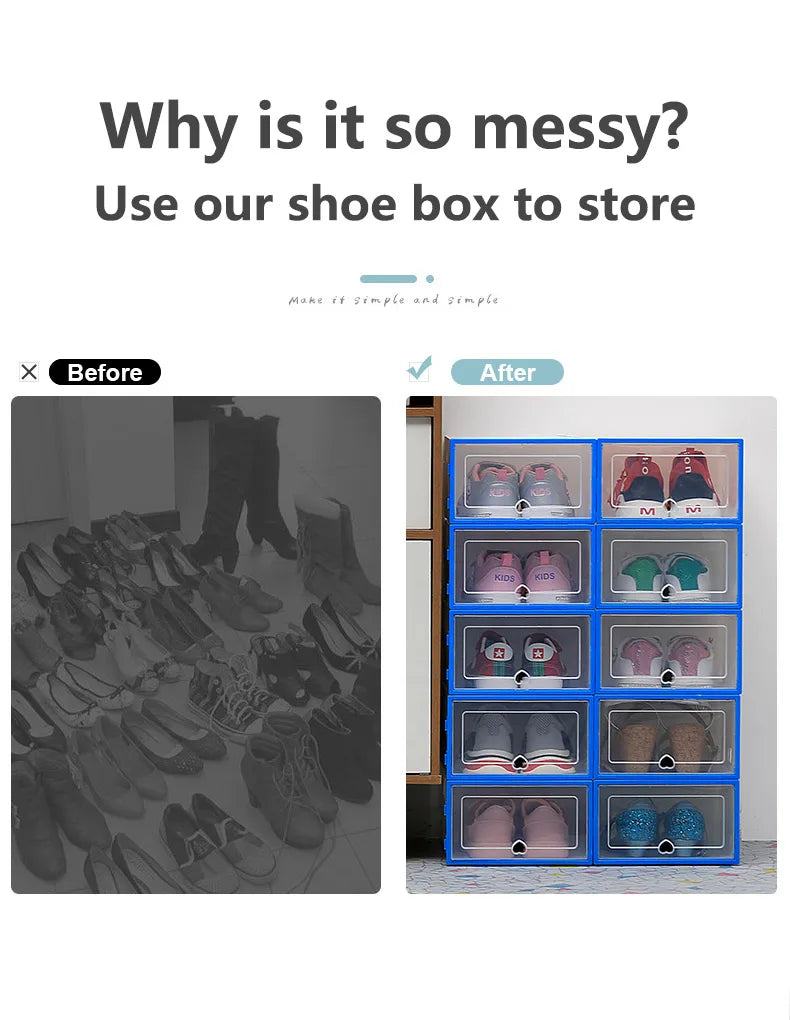 6Packs Transparent Shoe Box Shoes Organizers Plastic Thickened Foldable Dustproof Storage Box Stackable Combined Shoe Cabinet