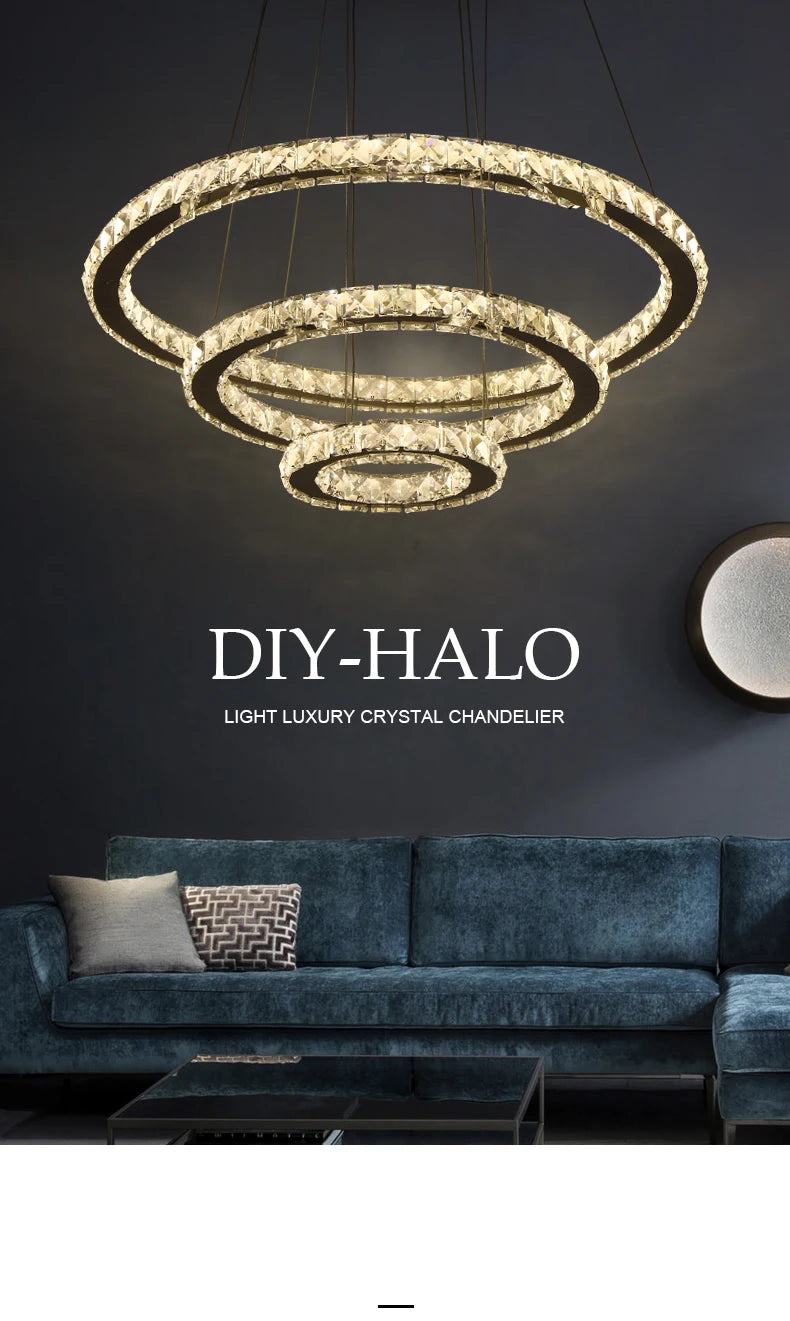 Modern Crystal Chandeliers Ring-Shaped Pendant Lights Living Room And Kitchen Decoration Led Ceiling Lamps Hanging Luminaire