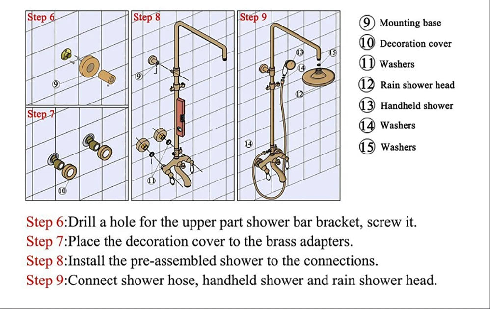 POIQIHY Black Bathroom Shower Faucet Set Wall Mount Black 8''Rainfall Shower Head With Handheld Sprayer Bathtub Shower Mixer