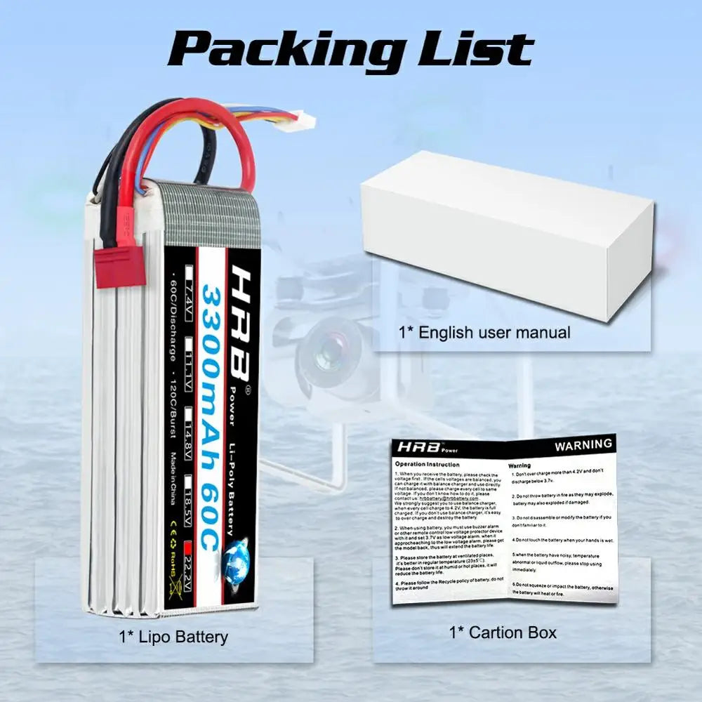 HRB Lipo Battery 3S 4S 6S 3300mAh 7.4V 11.1V 14.8V 18.5V 22.2V  60C 120C with EC5 XT60 connector For FPV Quadcopter Helicopter