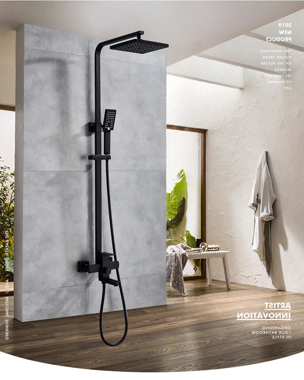 POIQIHY Black Bathroom Shower Faucet Set Wall Mount Black 8''Rainfall Shower Head With Handheld Sprayer Bathtub Shower Mixer
