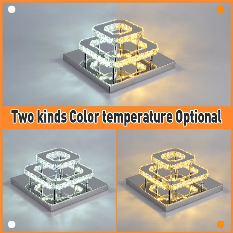 Square Crystal Led Ceiling Lamp Modern Chandelier Indoor Lighting Aisle Corridor Surface Mounted Fixture Home Hotel Loby Decor