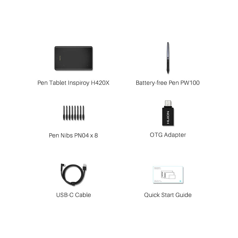 HUION H420X Graphics Tablet 4.17 x 2.6inch Digital Tablet Graphic Tablet for Drawing Painting with Battery-Free Pen PW100 8192 L