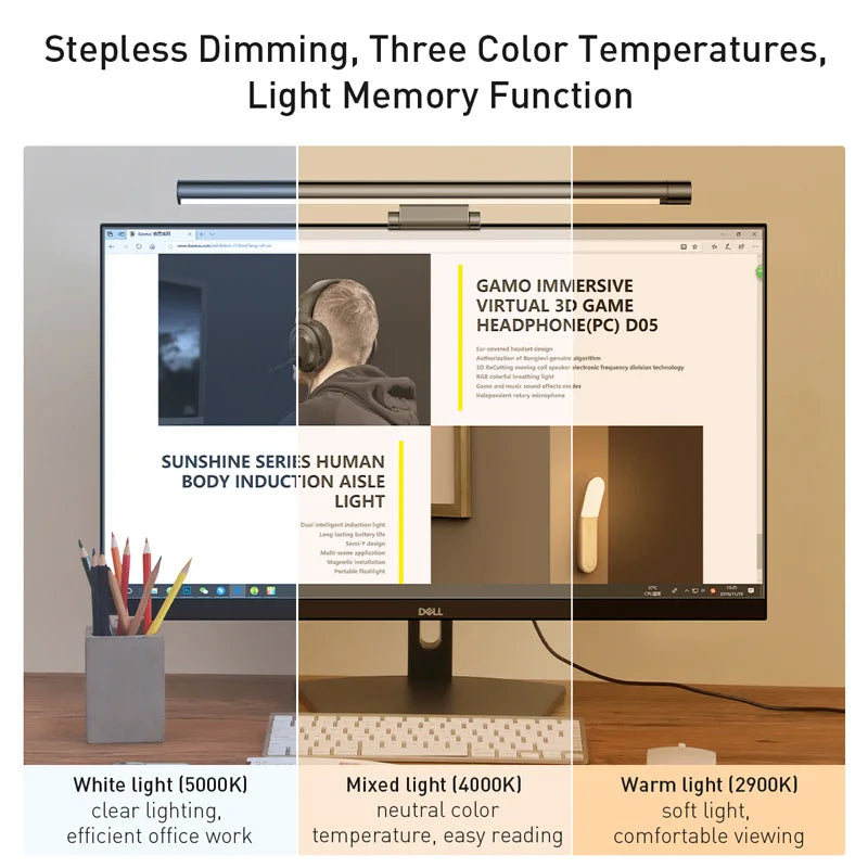 Baseus Screen LED Bar Desk Lamp PC Computer Laptop Screen Hanging Light Bar Pro Table Lamp Office Study Read Light LCD Monitor