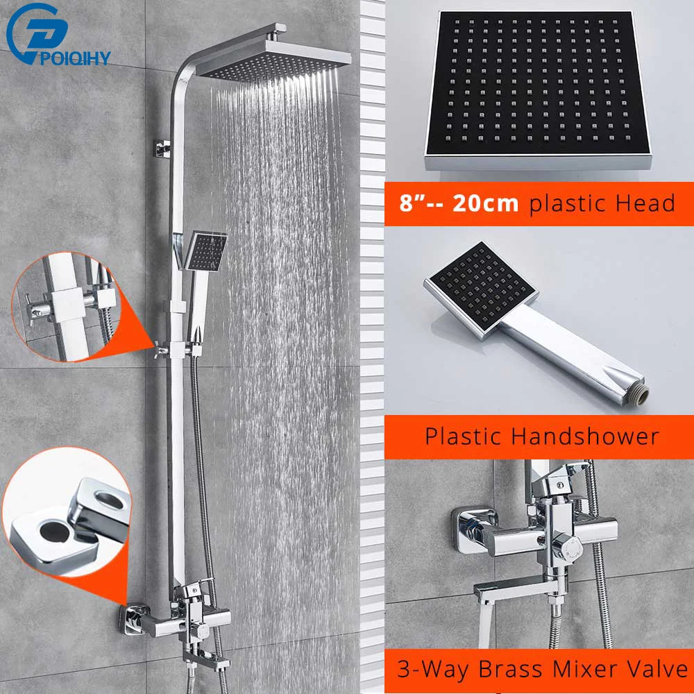POIQIHY Black Bathroom Shower Faucet Set Wall Mount Black 8''Rainfall Shower Head With Handheld Sprayer Bathtub Shower Mixer