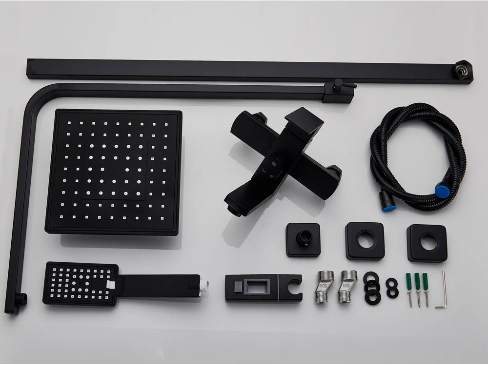 POIQIHY Black Bathroom Shower Faucet Set Wall Mount Black 8''Rainfall Shower Head With Handheld Sprayer Bathtub Shower Mixer