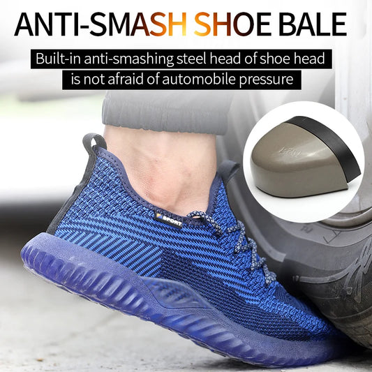 SUADEX Men Steel Toe Safety Work Shoes Breathable Lightweight Comfortable Industrial Construction Shoes Puncture Proof Antislip