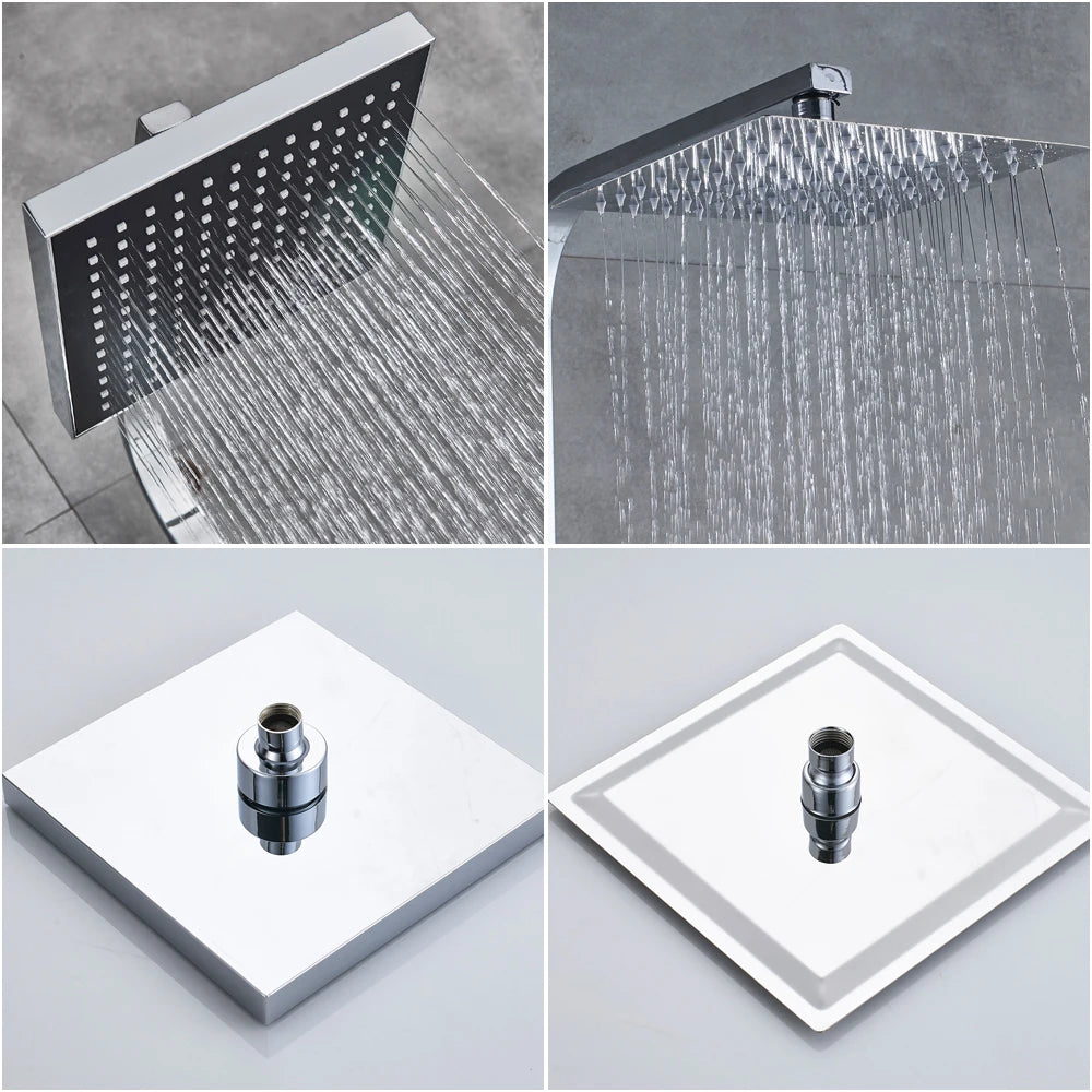 POIQIHY Black Bathroom Shower Faucet Set Wall Mount Black 8''Rainfall Shower Head With Handheld Sprayer Bathtub Shower Mixer