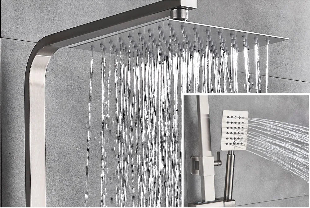 POIQIHY Black Bathroom Shower Faucet Set Wall Mount Black 8''Rainfall Shower Head With Handheld Sprayer Bathtub Shower Mixer