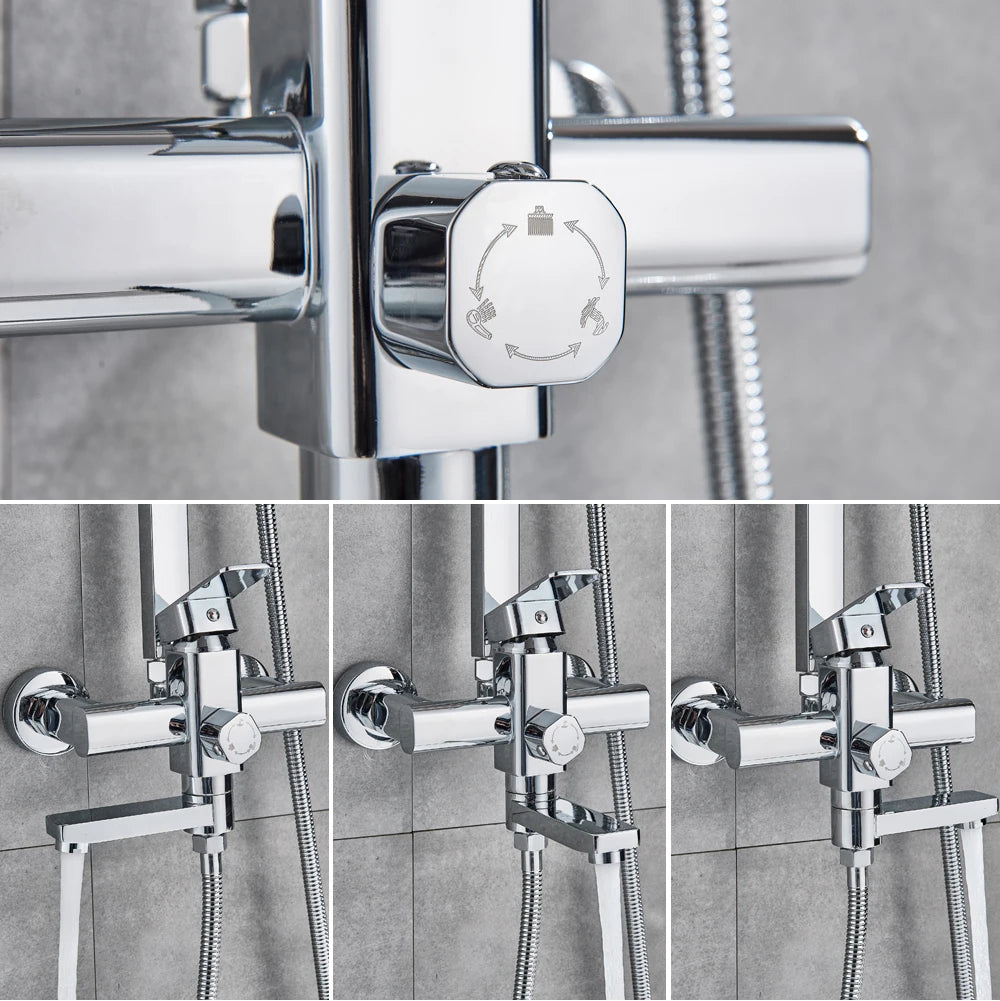 POIQIHY Black Bathroom Shower Faucet Set Wall Mount Black 8''Rainfall Shower Head With Handheld Sprayer Bathtub Shower Mixer