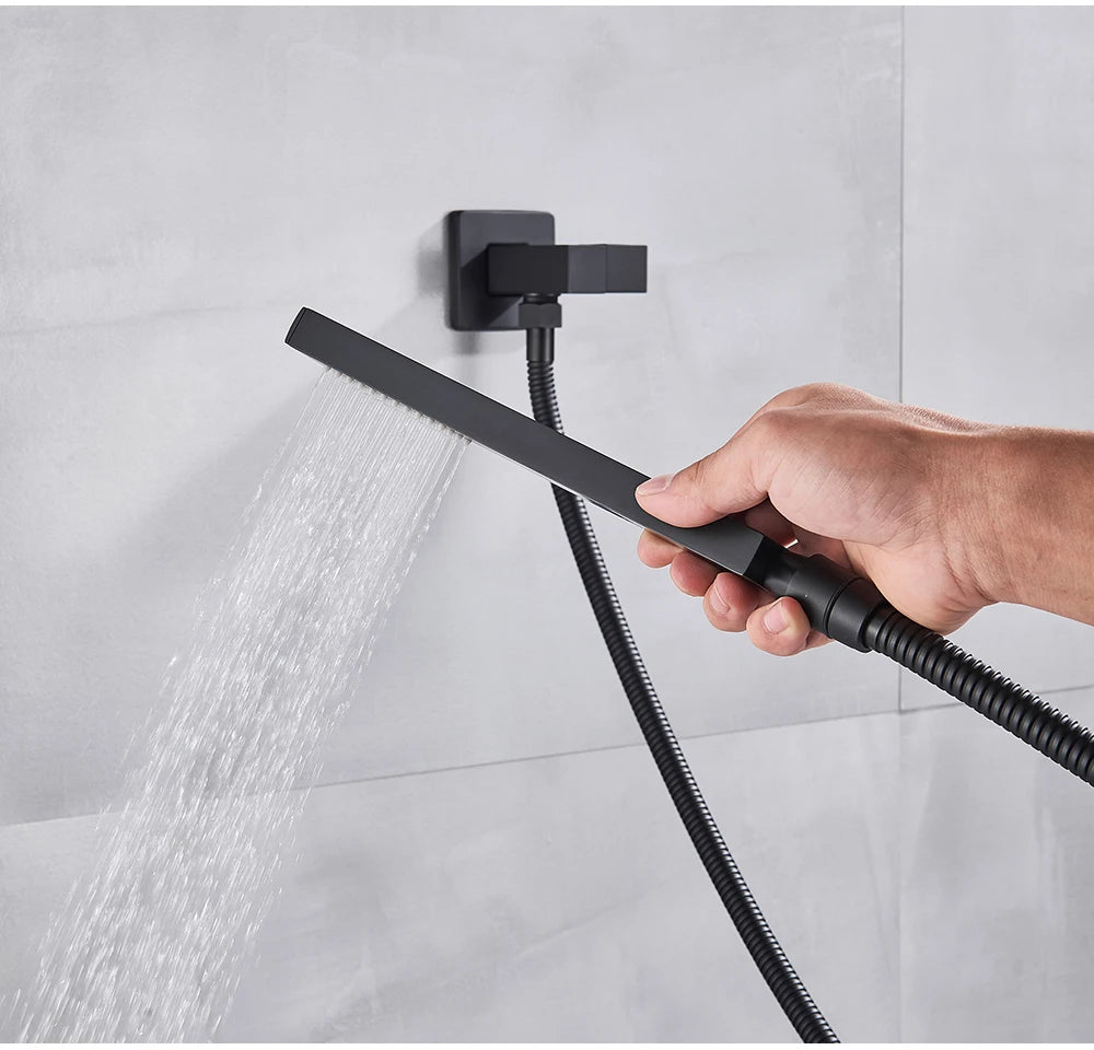 POIQIHY Embedded In Wall Shower Faucet Rainfall Stainless Steel 8/10/12/16" Shower Head Faucet Shower Tap Mixers Matte Black