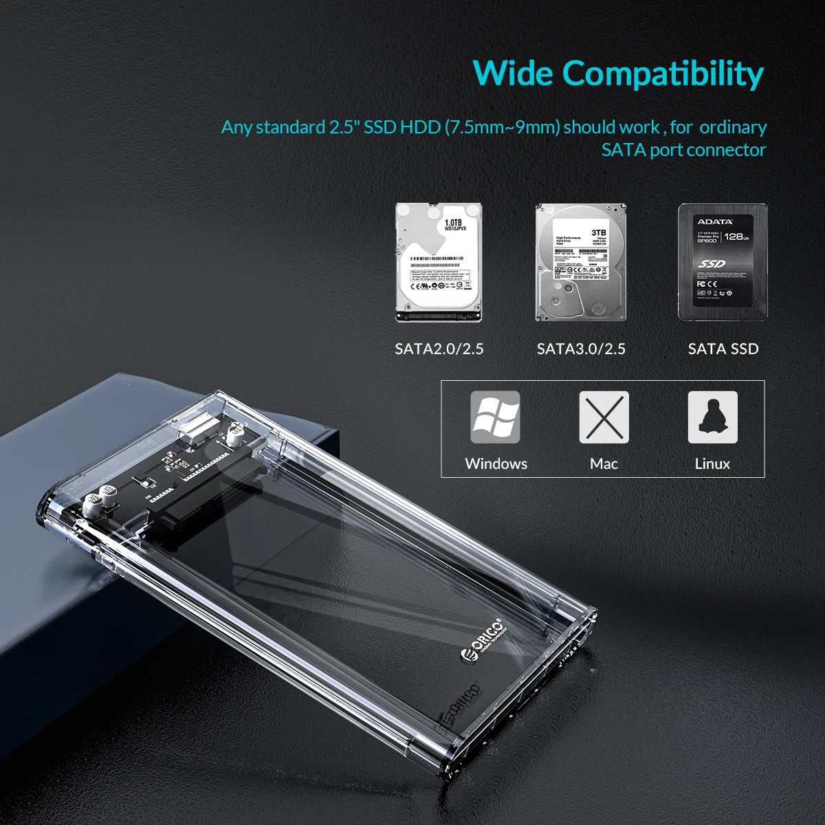 ORICO Transparent HDD Case SATA to USB 3.0 Hard Drive Case External 2.5'' HDD Enclosure for HDD SSD Disk Case Box Support UASP