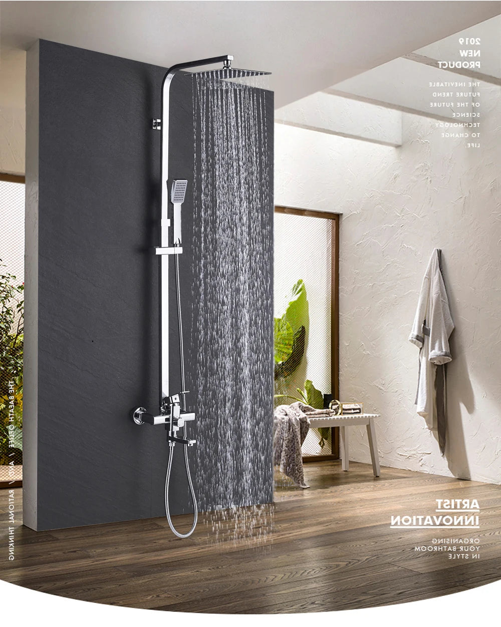 POIQIHY Black Bathroom Shower Faucet Set Wall Mount Black 8''Rainfall Shower Head With Handheld Sprayer Bathtub Shower Mixer