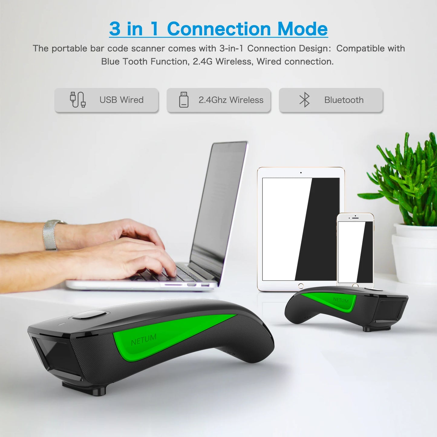 NETUM E800 Bluetooth 2D Barcode Scanner Pocket Wireless QR Reader Data Matrix PDF417 IOS Android Windows