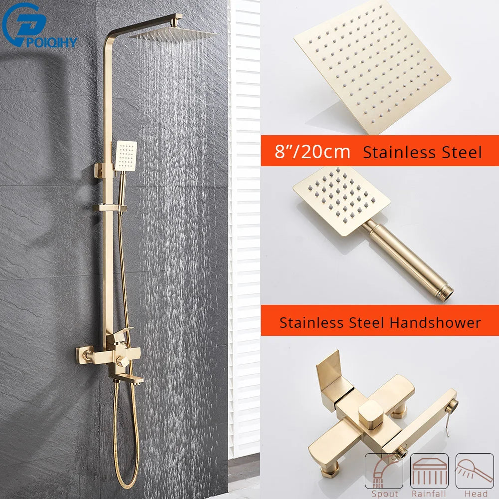 POIQIHY Black Bathroom Shower Faucet Set Wall Mount Black 8''Rainfall Shower Head With Handheld Sprayer Bathtub Shower Mixer