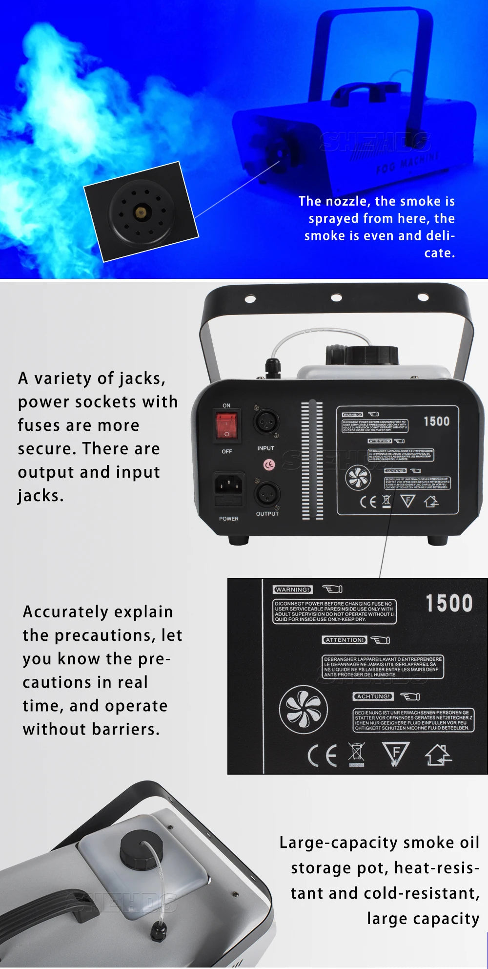 DJ Smoke Machine Wired Remote Control 1500W DMX Fogger Machine Remote for Halloween Wedding  Club Bar DMX Stage