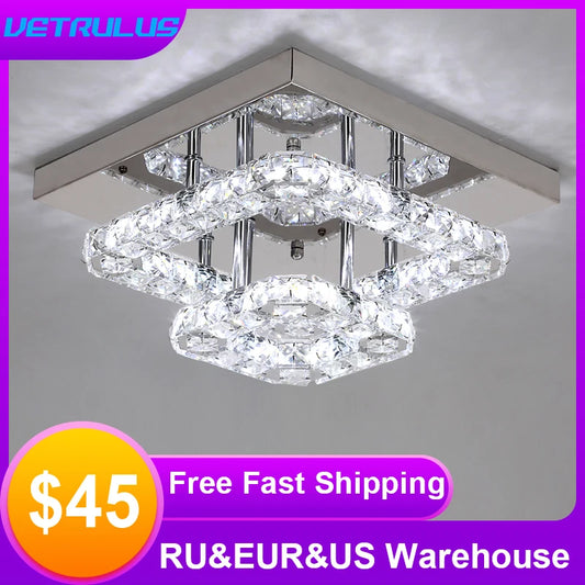 Square Crystal Led Ceiling Lamp Modern Chandelier Indoor Lighting Aisle Corridor Surface Mounted Fixture Home Hotel Loby Decor