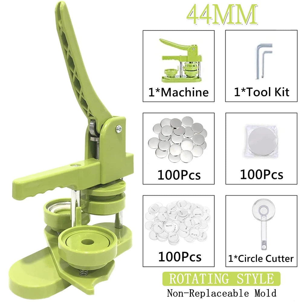 Badge Pin Button Maker Machine DIY 25/32/37/44/58MM Badges Set with 100Pcs Button Parts+Circle Cutter, Badge Press Maker Machine