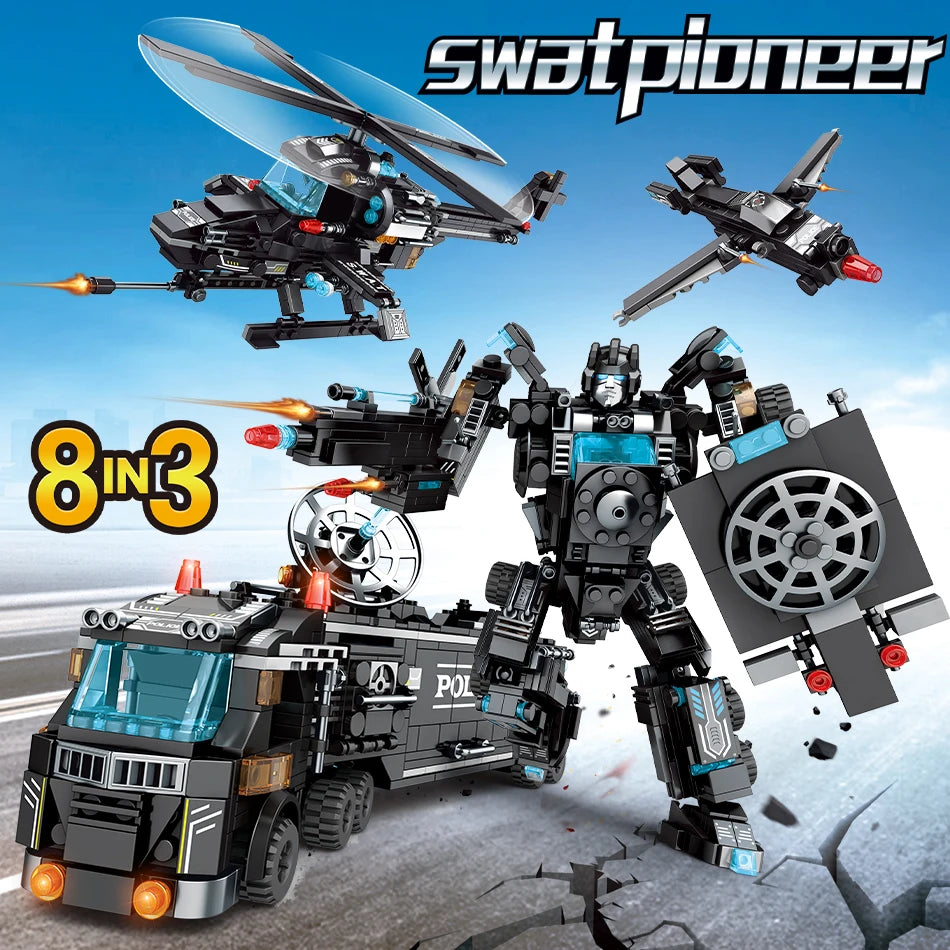 City Police Station Car Motorcycle Building Blocks SWAT Team Weapons Truck Ship Robot Bricks Toys Sets For Children