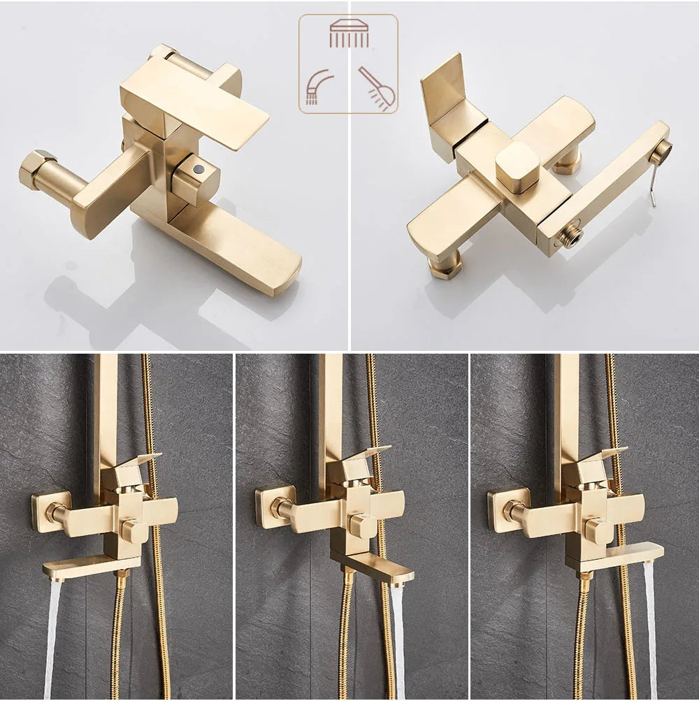 POIQIHY Black Bathroom Shower Faucet Set Wall Mount Black 8''Rainfall Shower Head With Handheld Sprayer Bathtub Shower Mixer