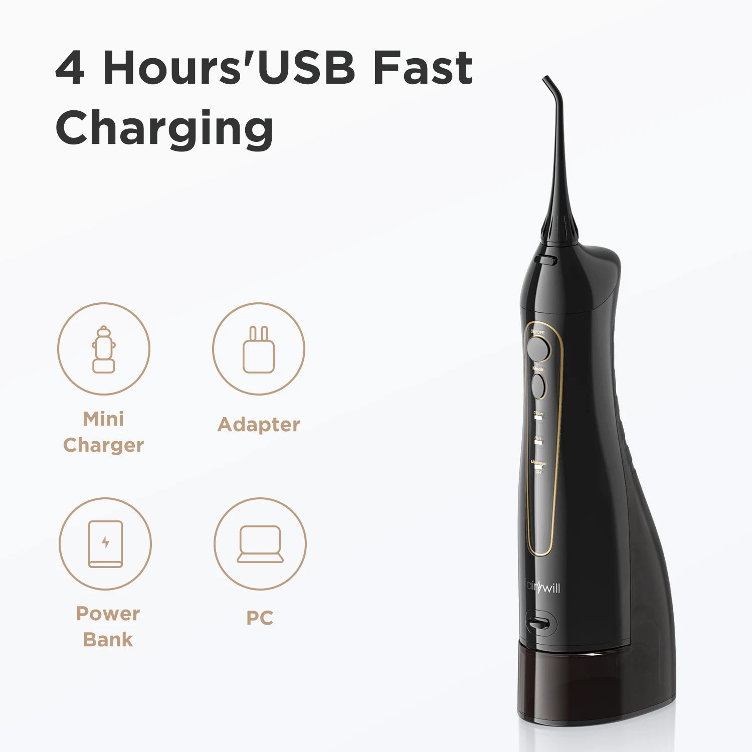 Fairywill Portable Dental Water Flosser waterproof design