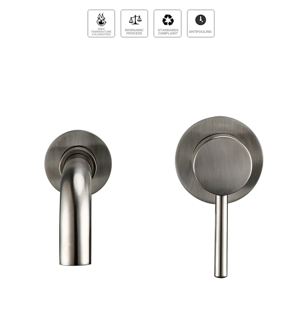 Bagnolux Ronda Stainless Steel Solid Brass Trim Taps 2 Hole Wall-Faucet Set Hot Anc Cold Water Bathroom Sink Mixer Small Tap