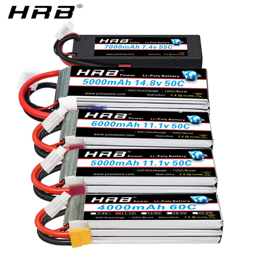 1/2pc HRB Lipo Battery 2S 3S 4S 6S 4000mah 1500mah 2200mah 5000mah 6000mah 7000mah 11.1V 14.8V 22.2V XT90 XT60 for RC Car Drone