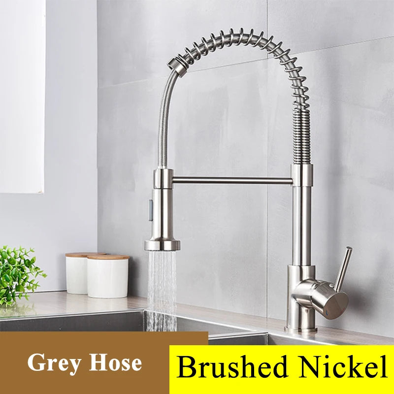 Golden Kitchen Faucet Pull Down Sprayer Nozzle Hot Cold Water Mixer Tap Single Handle Brass Para Kitchen Sink Taps Crane