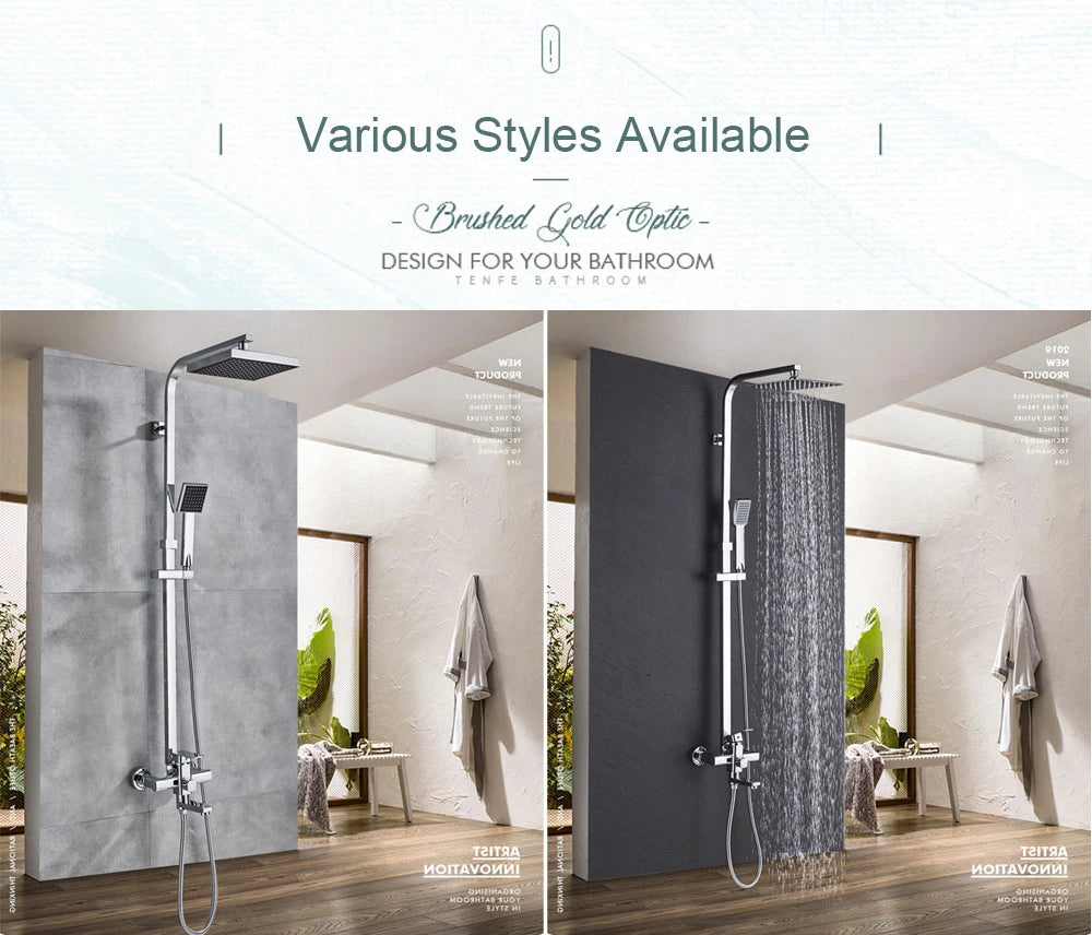 POIQIHY Black Bathroom Shower Faucet Set Wall Mount Black 8''Rainfall Shower Head With Handheld Sprayer Bathtub Shower Mixer