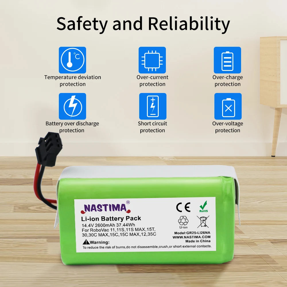 2 Pcs 14.4V 2600mAh Li-ion Replacement Battery for Conga Excellence 990 950 1090 1790 1990 Ecovacs Deebot N79 N79S Eufy RoboVac