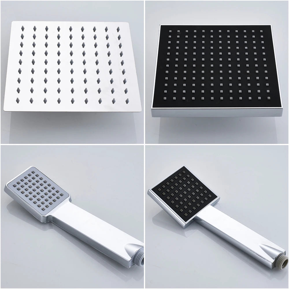 POIQIHY Black Bathroom Shower Faucet Set Wall Mount Black 8''Rainfall Shower Head With Handheld Sprayer Bathtub Shower Mixer