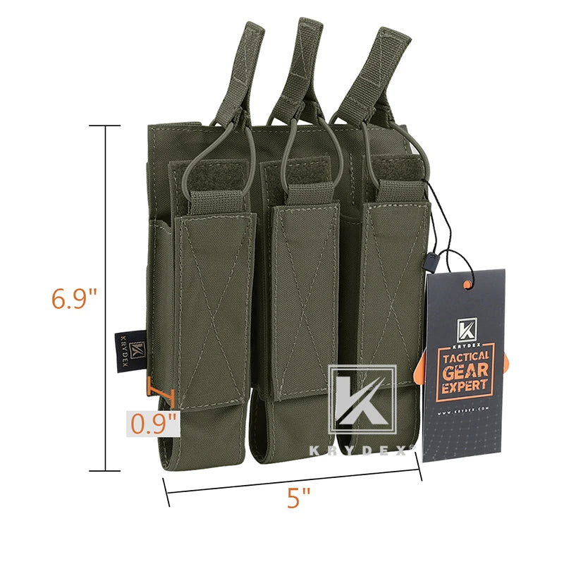 KRYDEX MP5 MP7 KRISS Triple Magazine Pouch Tactical Modular MOLLE Triple Open Top SMG Mag Pouch Carrier For Airsoft Hunting Gear
