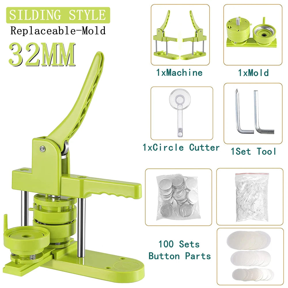 Badge Pin Button Maker Machine DIY 25/32/37/44/58MM Badges Set with 100Pcs Button Parts+Circle Cutter, Badge Press Maker Machine