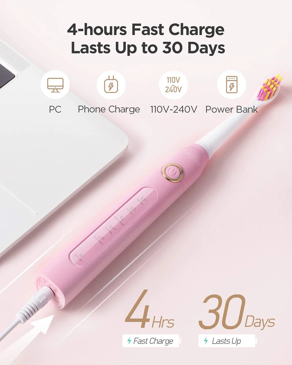 Fairywill Electric Sonic Toothbrush FW-D7 USB Charge Rechargeable Adult Waterproof Electronic Tooth Brushes Replacement Heads