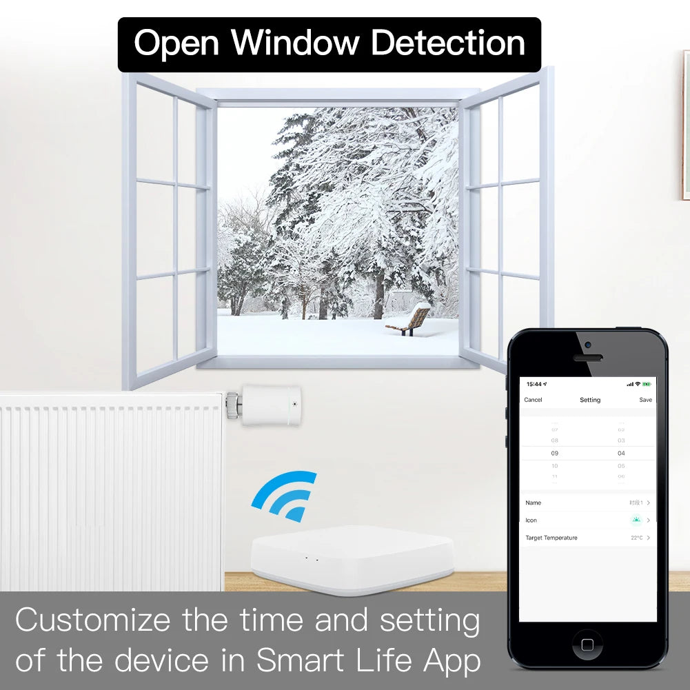 MOES TRV ZigBee 3.0 Tuya New Radiator Actuator Valve Smart Programmable Thermostat Temperature Heater Alexa Voice Control