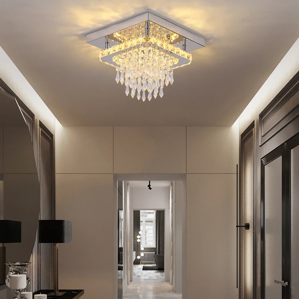 Square Crystal Led Ceiling Lamp Modern Chandelier Indoor Lighting Aisle Corridor Surface Mounted Fixture Home Hotel Loby Decor