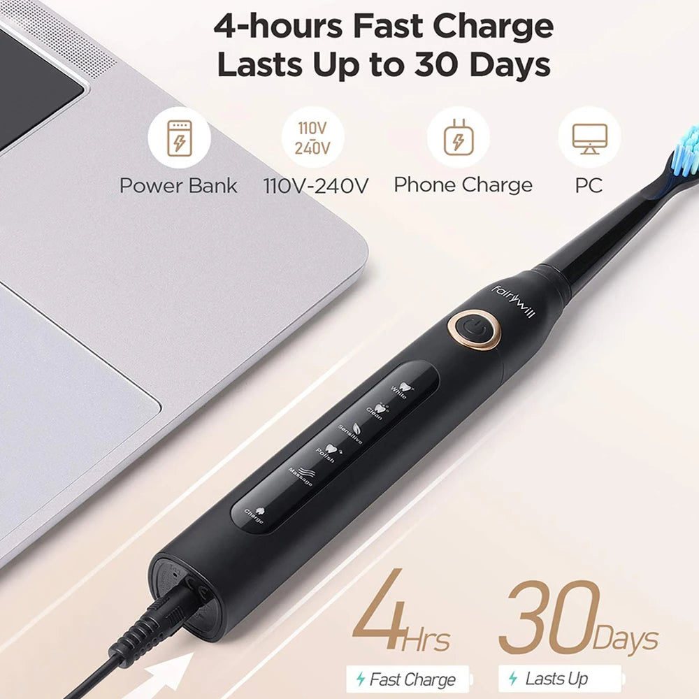 Fairywill Electric Sonic Toothbrush FW-D7 USB Charge Rechargeable Adult Waterproof Electronic Tooth Brushes Replacement Heads