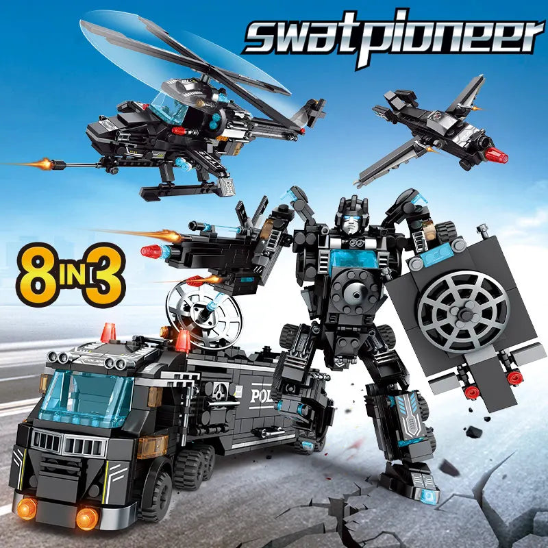 City Police Station Car Motorcycle Building Blocks SWAT Team Weapons Truck Ship Robot Bricks Toys Sets For Children