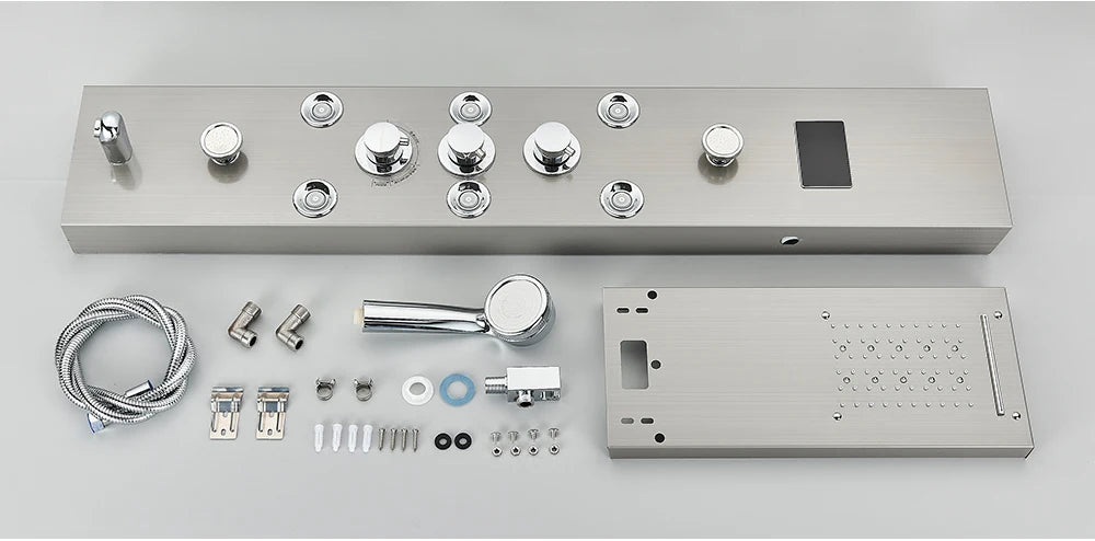 Black Bathroom Shower Panel Column Golden Rain Waterfall Shower Faucet Bidet Sprayer Tap SPA Massage Jet LED Bath Shower Set