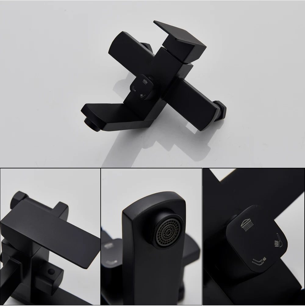 POIQIHY Black Bathroom Shower Faucet Set Wall Mount Black 8''Rainfall Shower Head With Handheld Sprayer Bathtub Shower Mixer
