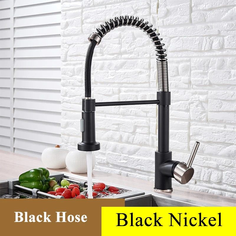 Golden Kitchen Faucet Pull Down Sprayer Nozzle Hot Cold Water Mixer Tap Single Handle Brass Para Kitchen Sink Taps Crane