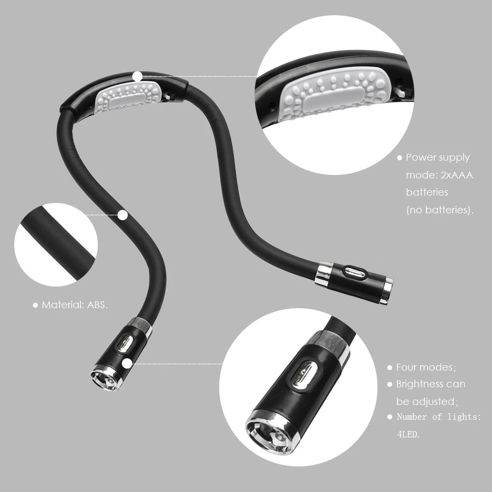 LED Flexible Handsfree Hug Neck Reading Book Light Lamp Torch Flashlight Rechargeable Work Lamp Soft Silicone Night Lights