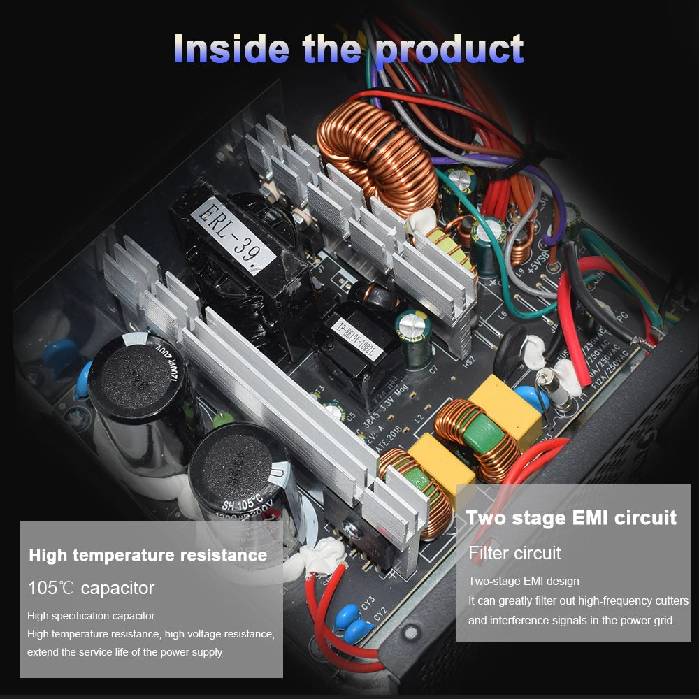 110/230V ATX 400W 600W RGB Colorful Silent Fan PSU 24Pin 12V Desktop E-Sports Video Game Computer Power Supply