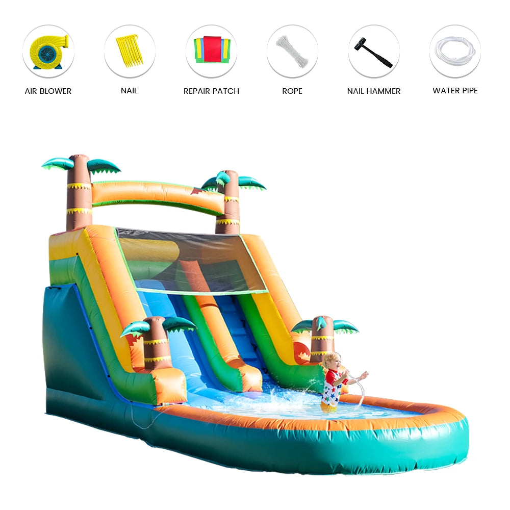 21FT Commercial Inflatable Bounce House Tropical Water Slide Pool 750w Blower Children's playground, children's toys