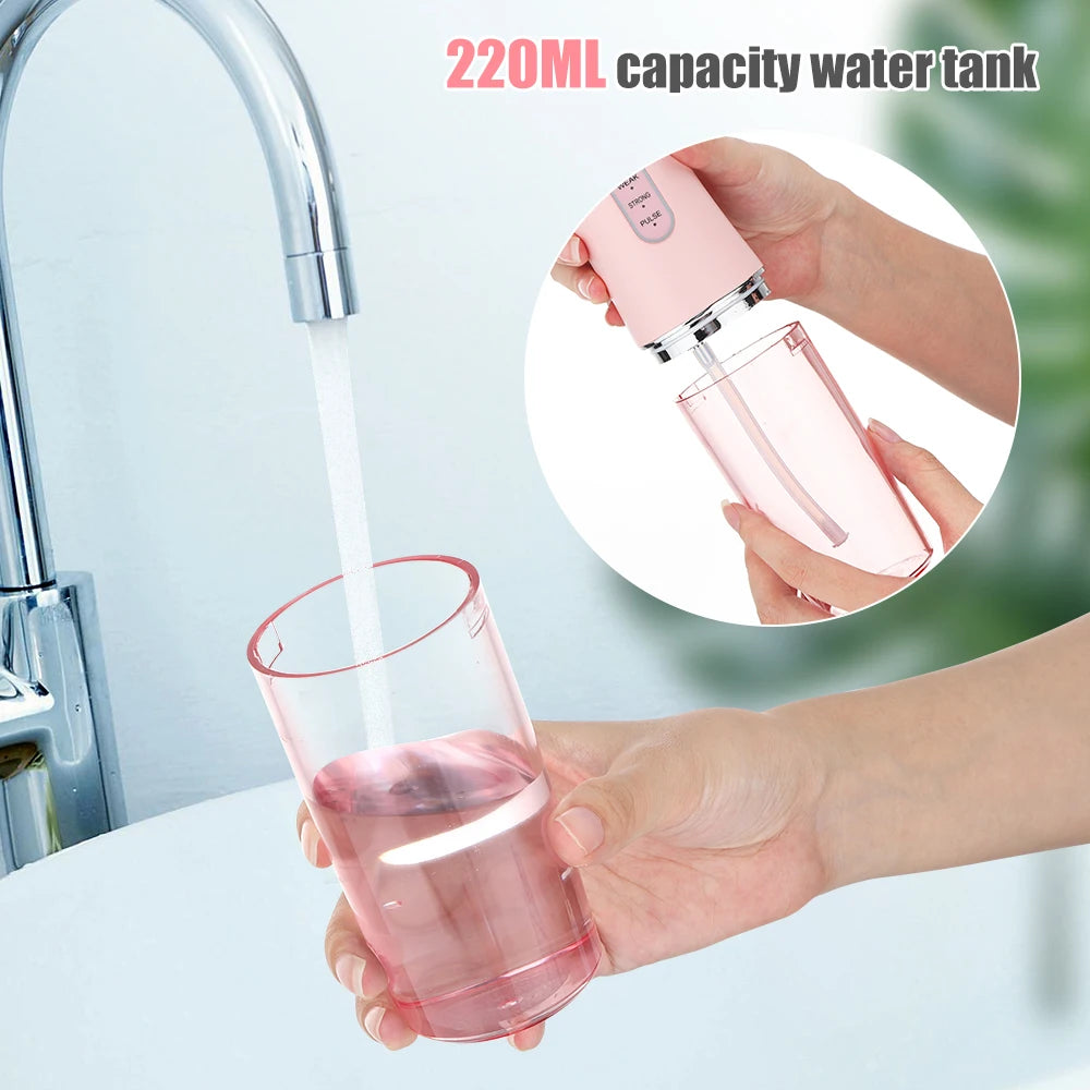 Oral Irrigator Portable Dental Water Flosser USB Rechargeable Water Jet Floss Tooth Pick 4 Jet Tip 220ml 3 Modes Teeth Cleaner ﻿