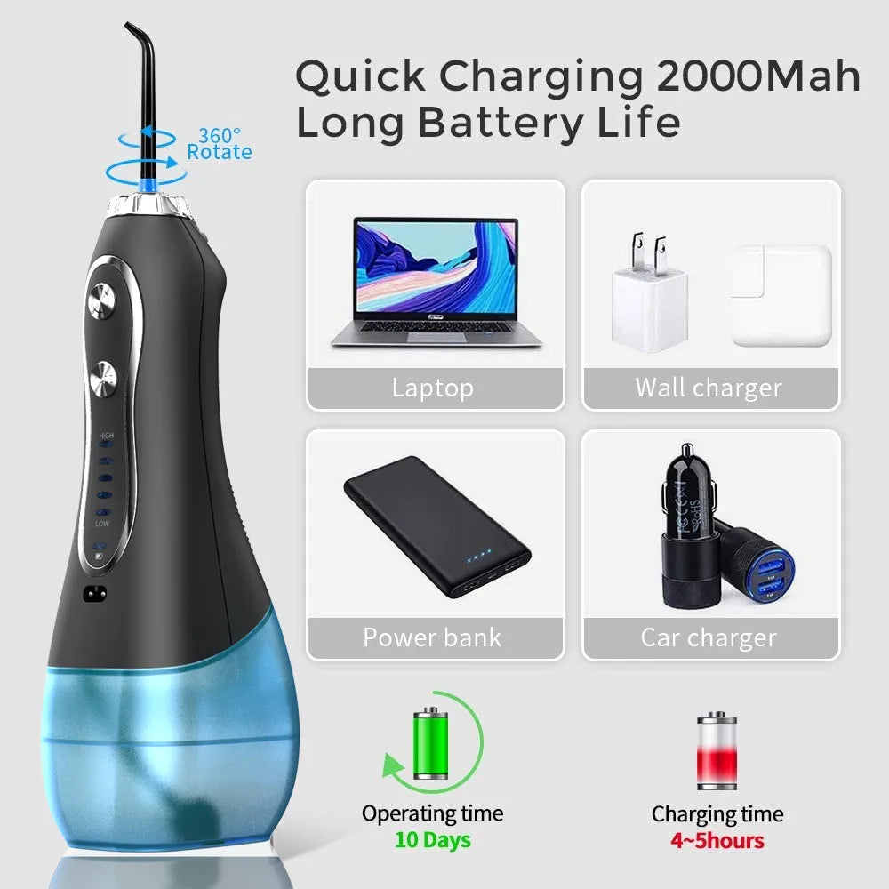 KinseiBeauty 5 Modes Oral Irrigator Teeth Whitenin Portable Dental Flosser USB Rechargeable 300ml Tank Water Flosser Dental