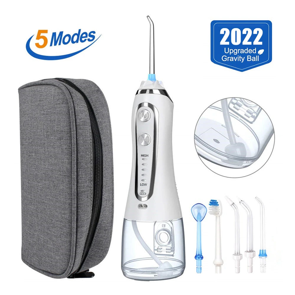 KinseiBeauty 5 Modes Oral Irrigator Teeth Whitenin Portable Dental Flosser USB Rechargeable 300ml Tank Water Flosser Dental