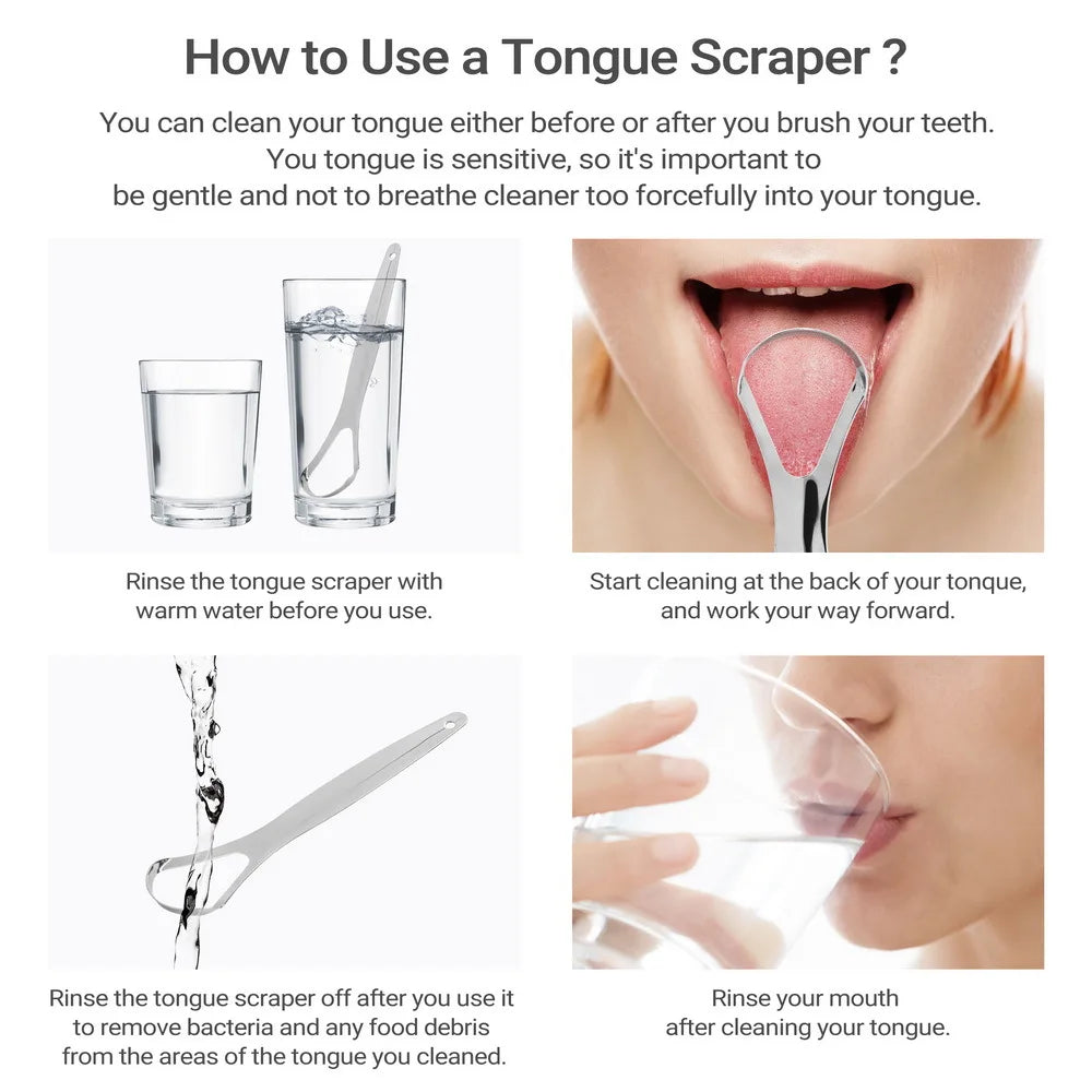 Stainless Steel Tongue Scraper Cleaner Fresh Breath Cleaning Coated Tongue Toothbrush Oral Hygiene Care Tools