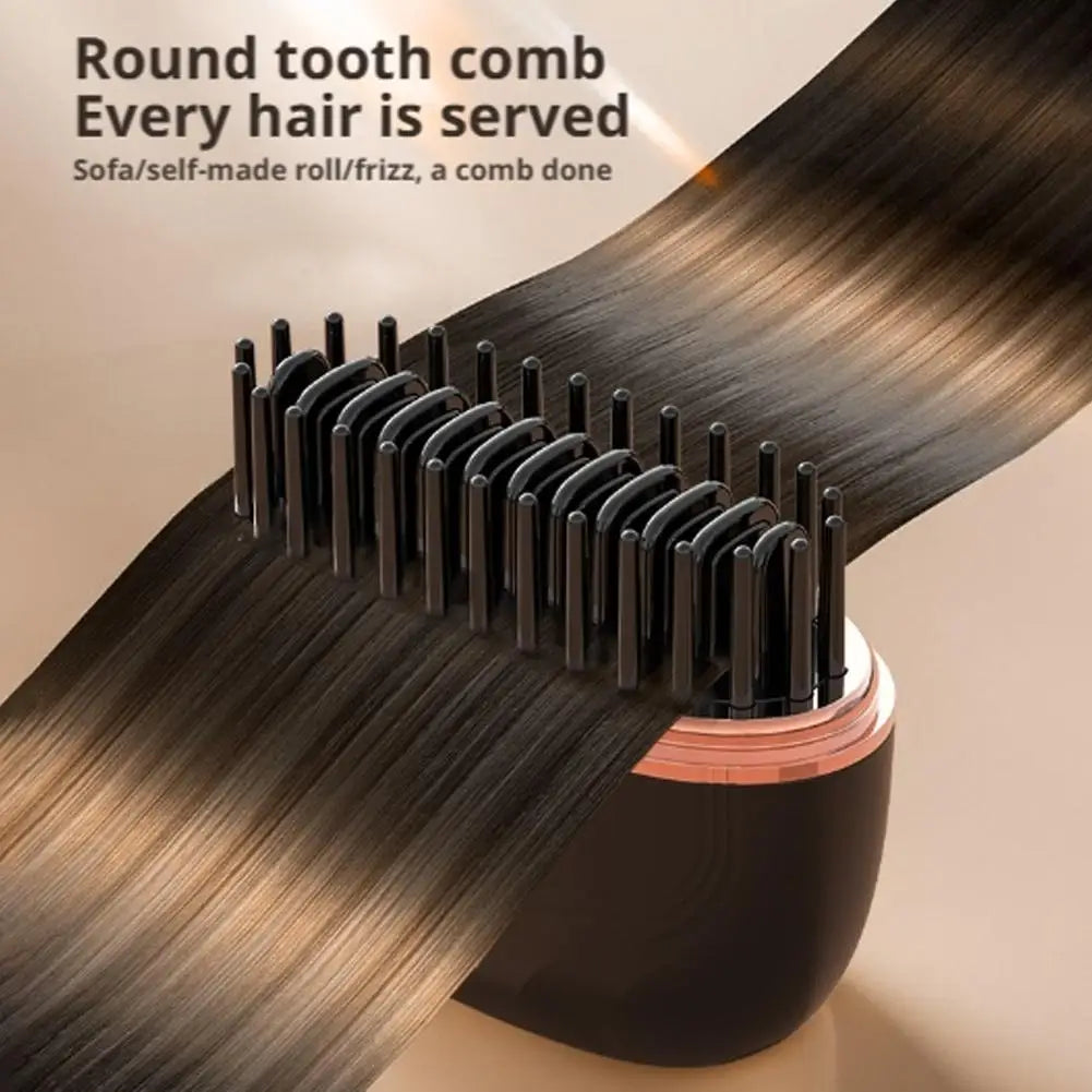 Mini Rechargeable Hair Straightener Brush: 3-Speed Temp Control, Anti-Scald Shell, Lightweight & Portable for Travel