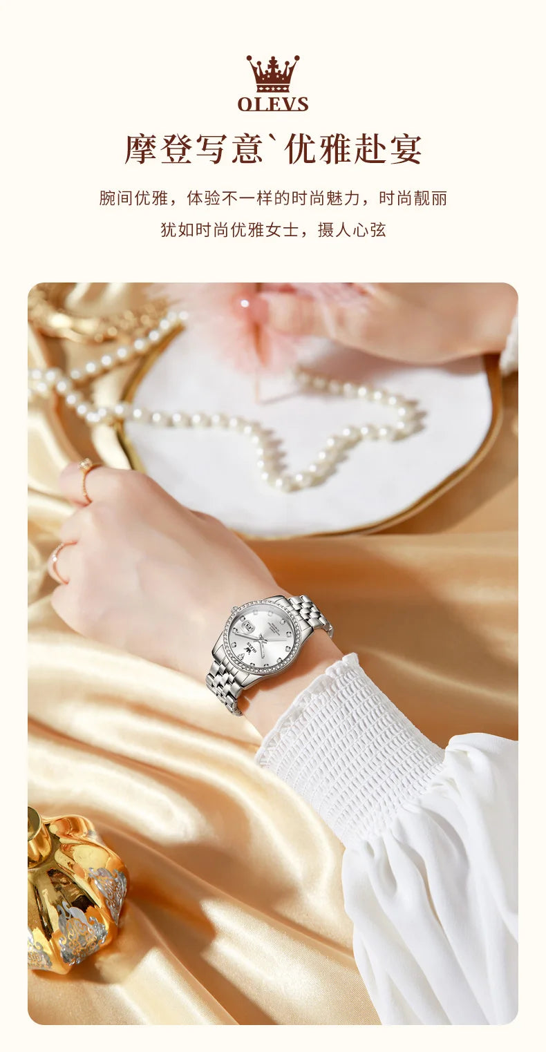 OLEVS 3629 Top Luxury Brand Women Watch Classic Business Calendar Waterproof Luminous Watch Elegant Diamond Women Quartz Watch